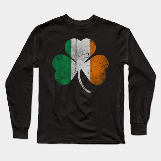 Vintage Flag of Ireland Shamrock Long Sleeve T-Shirt by E